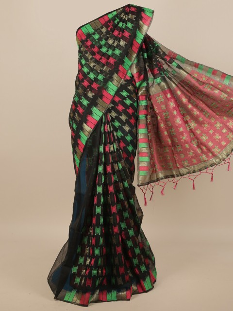 

Pothys Black & Pink Woven Design Zari Jute Silk Saree