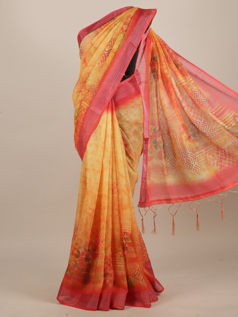 

Pothys Women Yellow Abstract Print Tasseled Saree