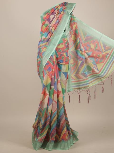 

Pothys Multicoloured Printed Linen Blend Saree, Multi
