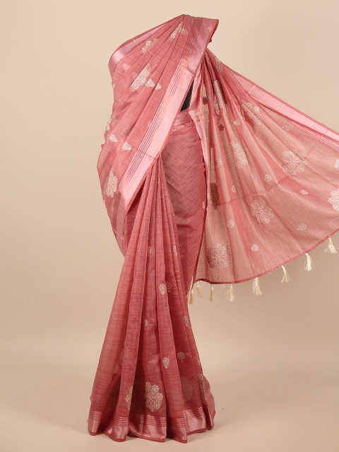 

Pothys Pink & White Ethnic Motifs Cotton Blend Saree