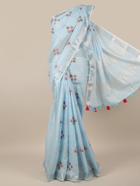 

Pothys Blue & Red Floral Zari Linen Blend Saree