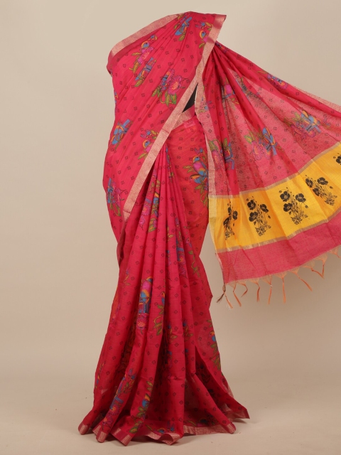 

Pothys Magenta & Silver-Toned Floral Zari Cotton Blend Saree