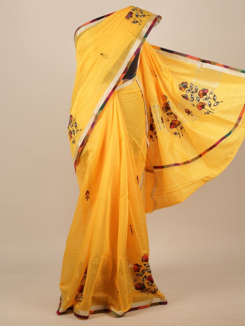 

Pothys Yellow Floral Patchwork Saree