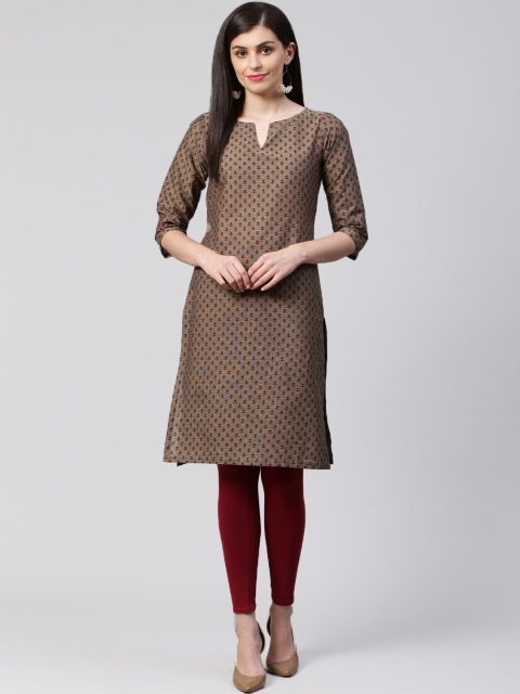 

Jompers Women Taupe Geometric Printed Cotton Kurta