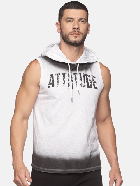 

ATTIITUDE Men White & Black Brand Logo Printed Hooded Pure Cotton Sweatshirt