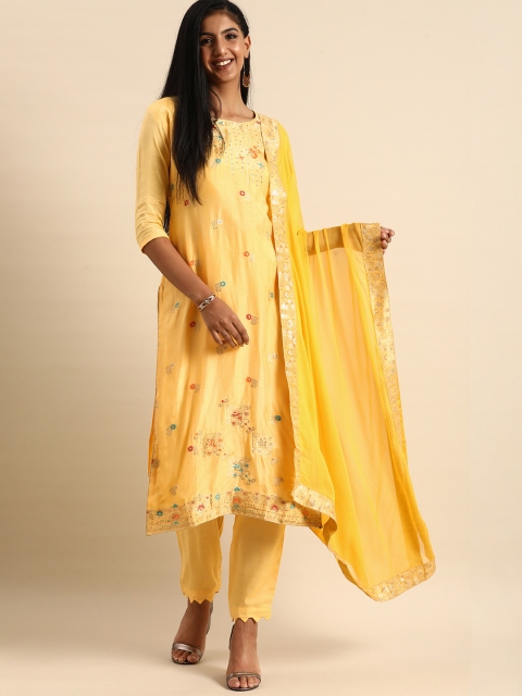 

Shaily Yellow & Golden Unstitched Dress Material