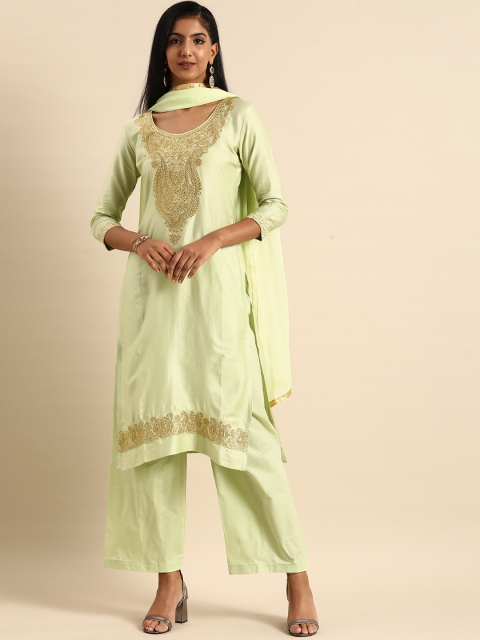 

Shaily Green & Golden Embroidered Pure Cotton Unstitched Dress Material