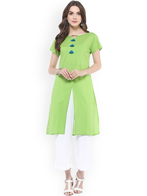 

Pannkh Women Lime Green Solid Straight Kurta