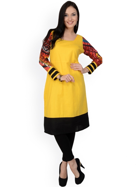 

Pannkh Women Yellow Straight Kurta