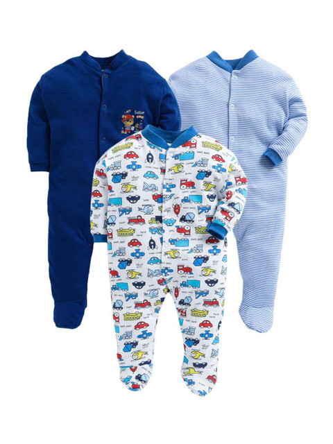 

EIO Infant Boys Set of 3 Printed Cotton Sleepsuits, Blue