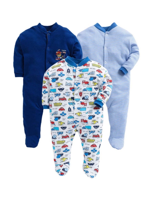 

EIO Infant Kids Pack Of 3 Cotton Bodysuit, Blue