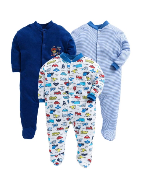 

EIO Infant Boys Set of 3 Printed Cotton Sleepsuits, Blue