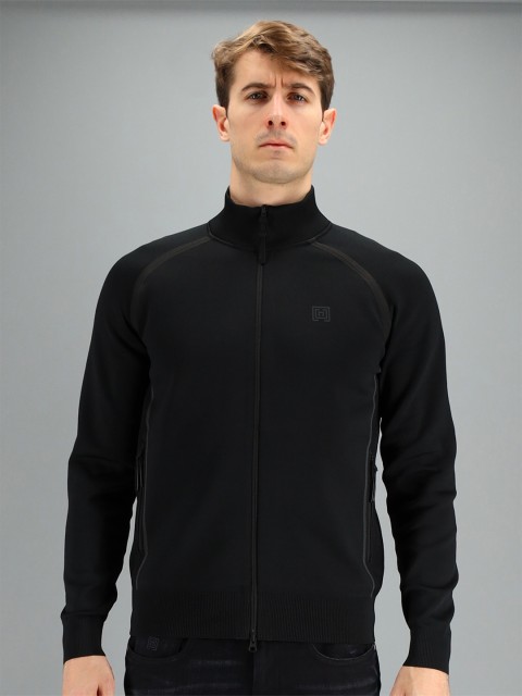 

FREESOUL Men Black Solid Front-Open Sweatshirt