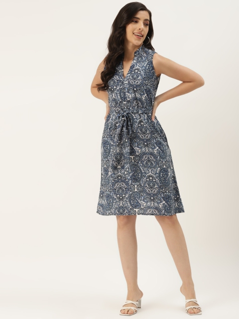 

BRINNS Navy Blue & White Ethnic Motifs A-Line Dress