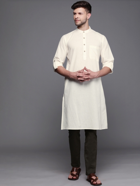 

Fabindia Men Off White Solid Slim fit Pure Cotton Straight Kurta