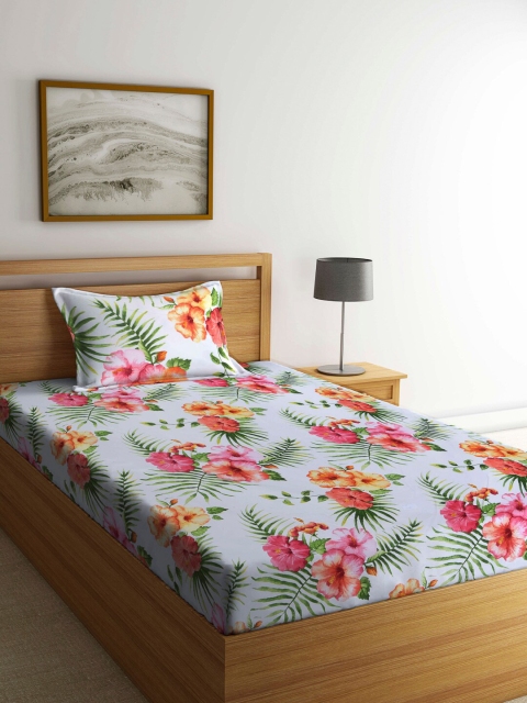 

Arrabi White & Green Floral 300 TC Single Bedsheet with 1 Pillow Covers