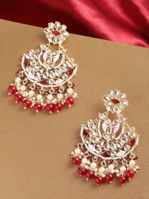 

Melani Borsa Maroon & Gold-Plated Crescent Shaped Chandbalis Earrings