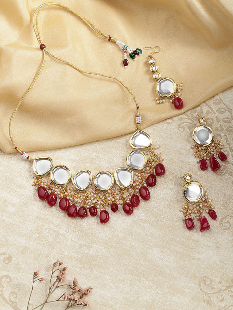 

Melani Borsa Gold Plated Red Kundan Ethnic Jewellery Set, Maroon