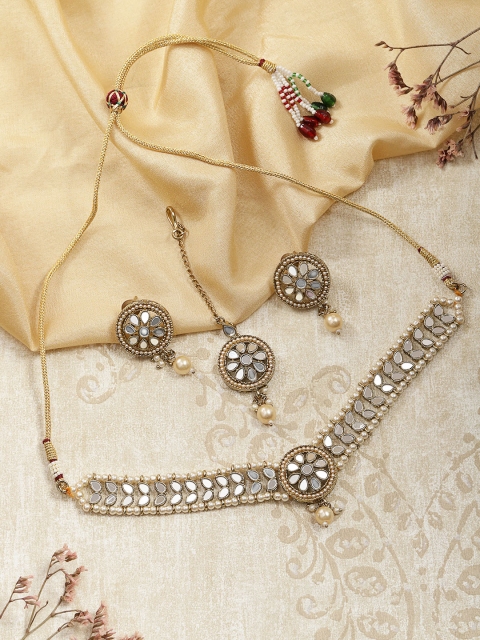 

Melani Borsa Gold Plated White Pearls Ethnic Jewellery Set