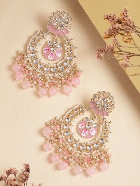 

Melani Borsa Pink & Gold-Plated Crescent Shaped Chandbalis Earrings