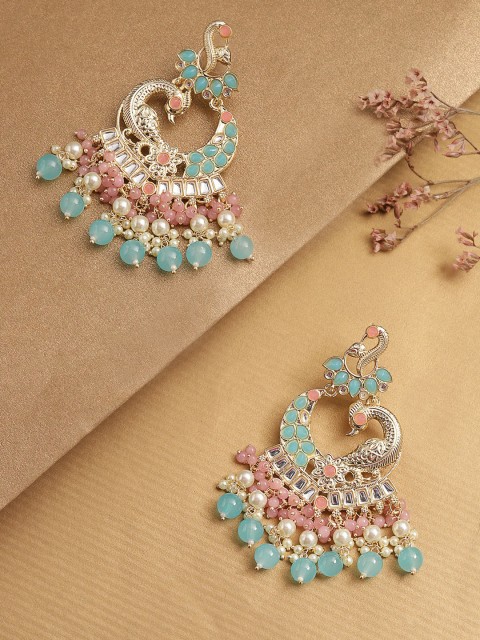 

Melani Borsa Turquoise Blue & Gold-Plated Peacock Shaped Drop Earrings