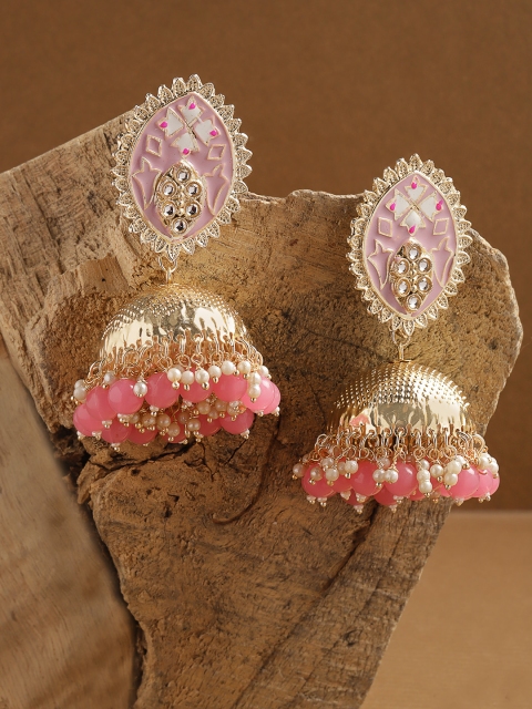 

Melani Borsa Pink & Gold-Plated Dome Shaped Jhumkas Earrings