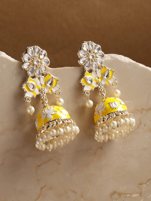 

Melani Borsa Yellow & Gold-Plated Dome Shaped Jhumkas Earrings