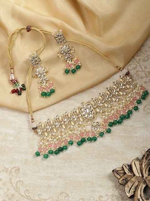 

Melani Borsa Gold Plated Green Kundan Ethnic Jewellery Set