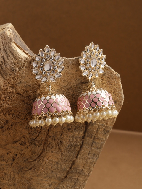 

Melani Borsa Pink & Gold-Plated Dome Shaped Jhumkas Earrings