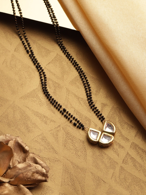 

Melani Borsa Gold-Plated Black & White Stone-Studded & Beaded Mangalsutra