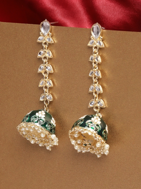 

Melani Borsa Green & Gold-Plated Dome Shaped Jhumkas Earrings