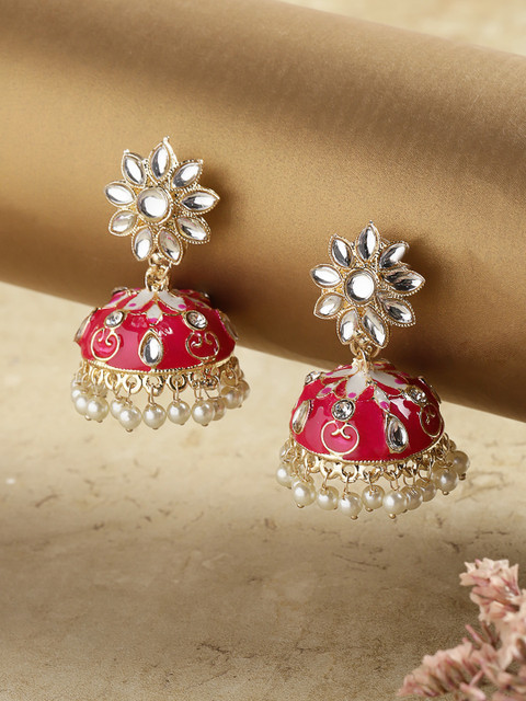 

Melani Borsa Magenta & Gold-Plated Dome Shaped Jhumkas Earrings