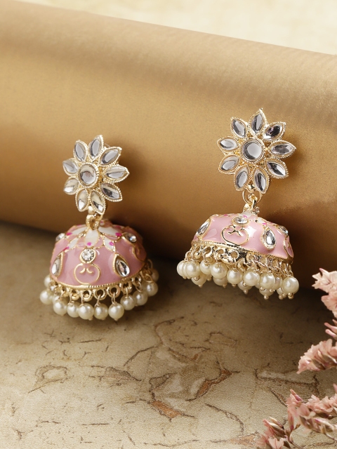 

Melani Borsa Pink & Gold-Plated Dome Shaped Jhumkas Earrings