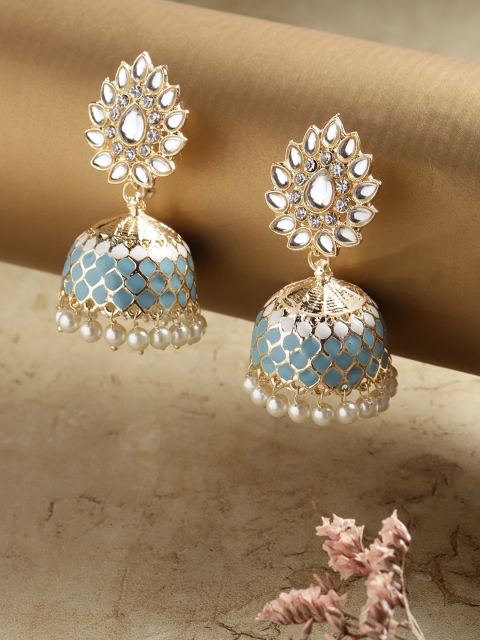 

Melani Borsa Sea Green & Gold-Plated Dome Shaped Jhumkas Earrings