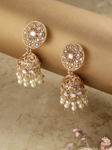 

Melani Borsa Gold-Plated & White Dome Shaped Jhumkas Earrings