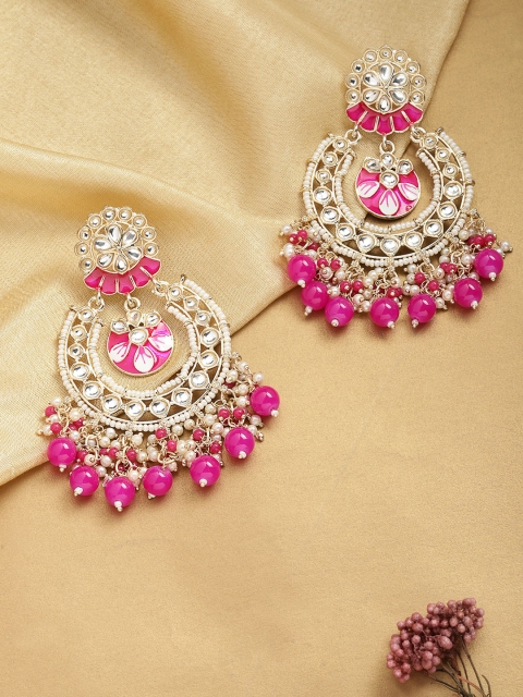 

Melani Borsa Magenta & Gold-Plated Crescent Shaped Chandbalis Earrings