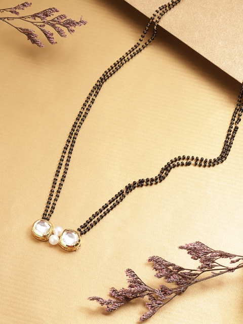 

Melani Borsa Gold-Plated Black & White Stone-Studded & Beaded Mangalsutra