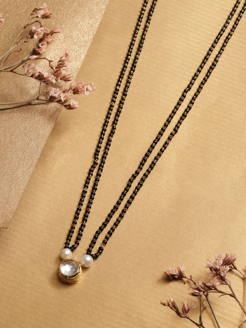 

Melani Borsa Gold-Plated Black & White Stone-Studded & Beaded Mangalsutra