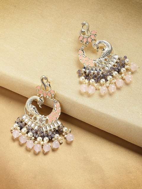 

Melani Borsa Pink & Gold-Plated Peacock Shaped Drop Earrings