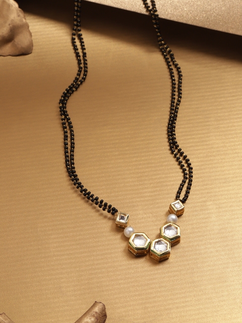 

Melani Borsa Gold-Plated Black & White Stone-Studded & Beaded Mangalsutra