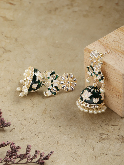 

Melani Borsa Green & Gold-Plated Dome Shaped Jhumkas Earrings