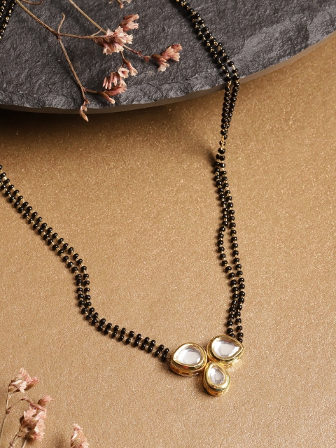 

Melani Borsa Gold-Plated Black & White Stone-Studded & Beaded Mangalsutra