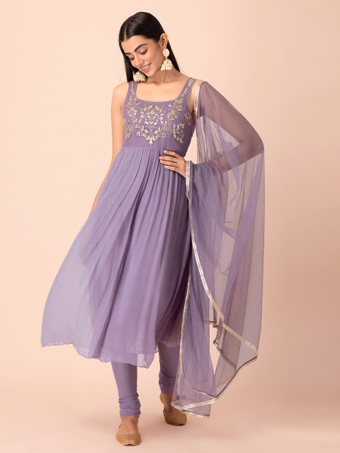 

INDYA Purple & Gold-Toned Tikli Mesh Dupatta