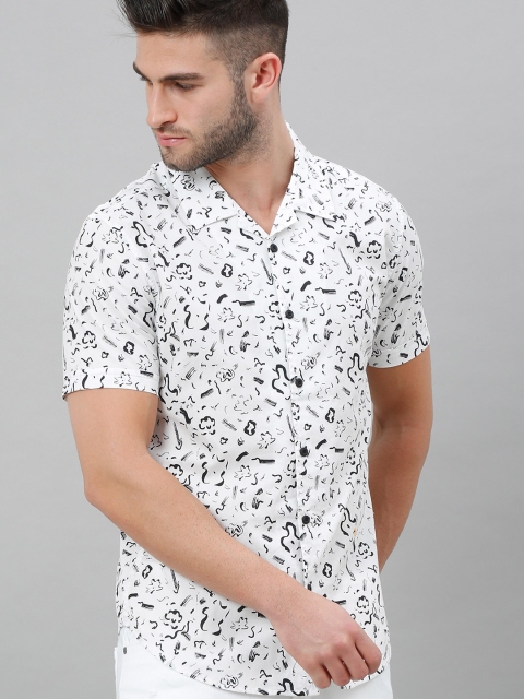 

HERE&NOW Men White & Black Printed Slim Fit Casual Shirt