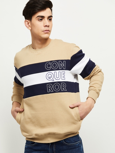 

max Men Brown Striped Sweatshirt