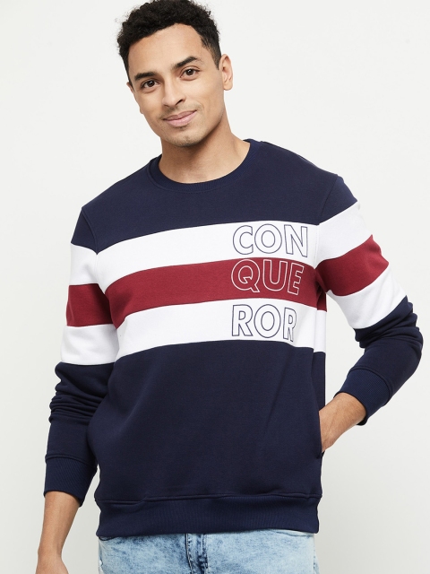 

max Men Navy Blue Striped Sweatshirt