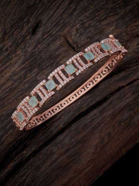 

Kushal's Fashion Jewellery Rose Gold-Plated Sea Green AD Studded Bangle