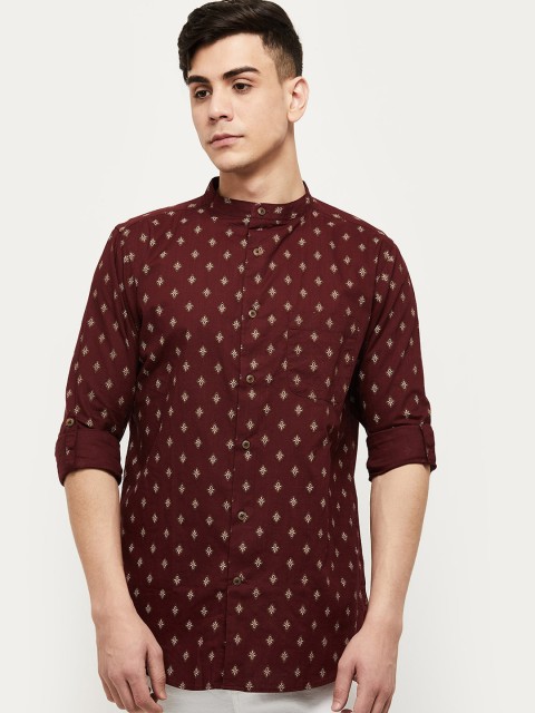 

max Men Maroon Geometric Thread Work Pathani Kurta
