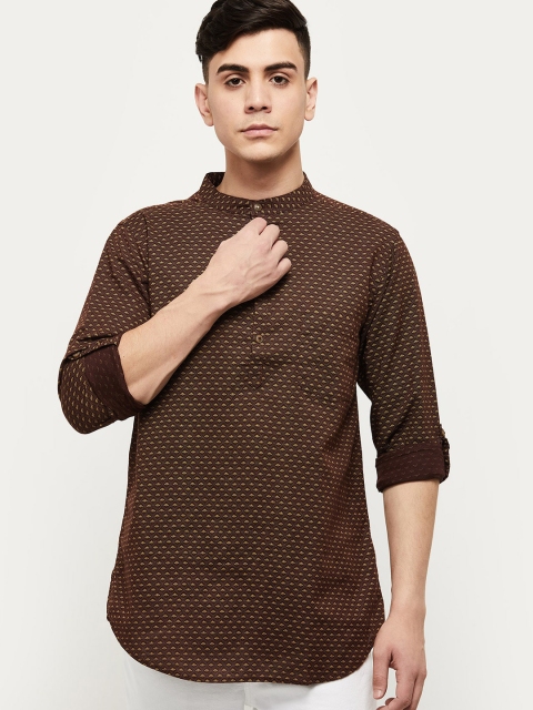 

max Men Brown Geometric Printed Pure Cotton Kurta