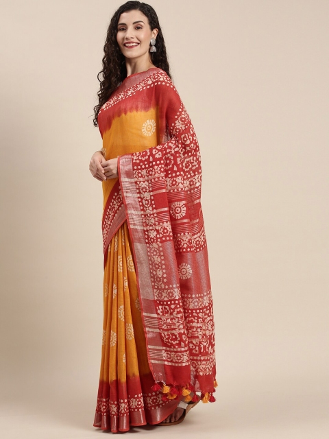 

Iris Red & Mustard Ethnic Motifs Bhagalpuri Saree